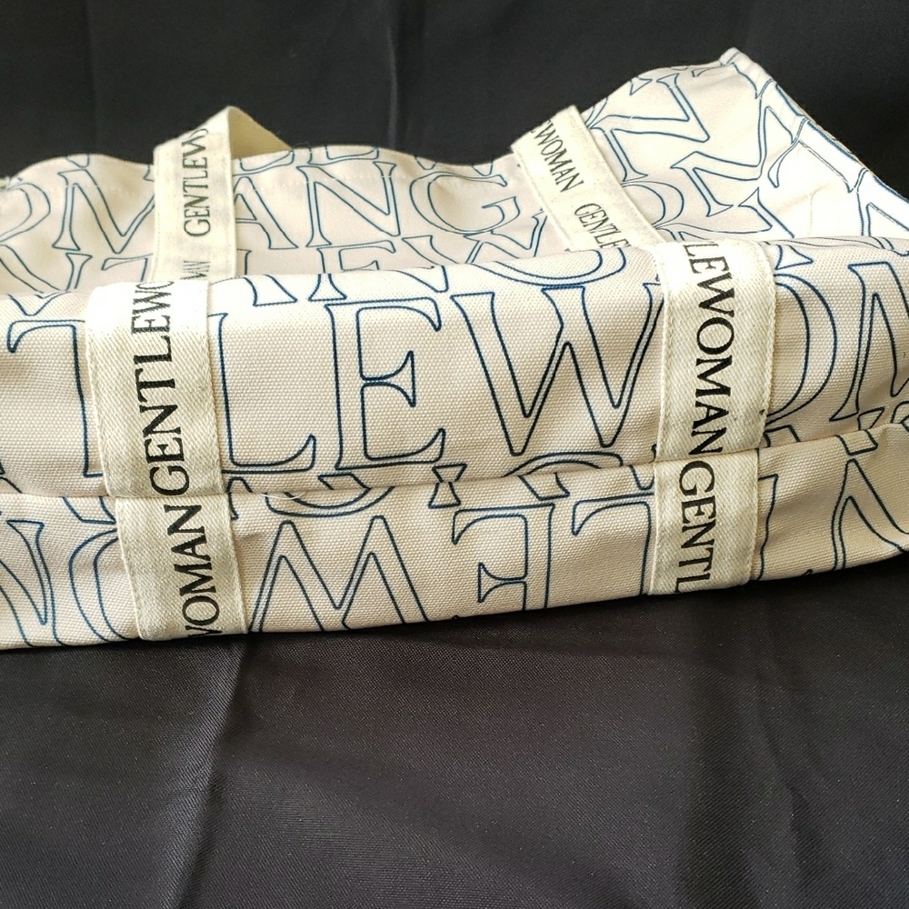 Gentlewoman Ivory Canvas Tote with Navy Logo - Picture 4 of 14